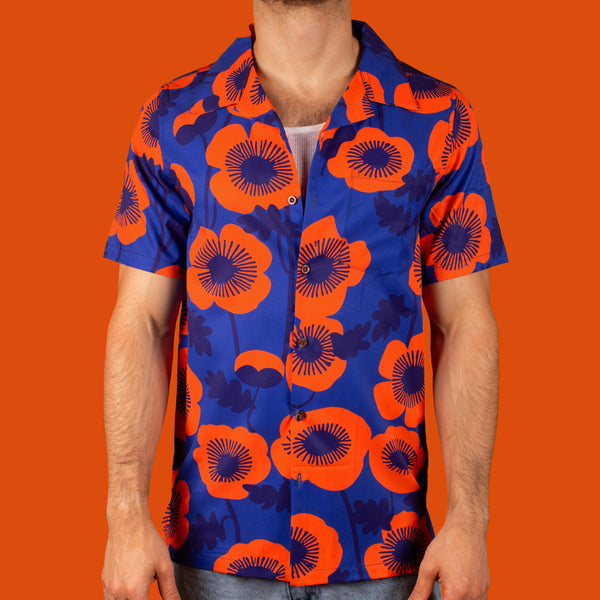 Orange & Blue Flowers Hawaiian Shirt
