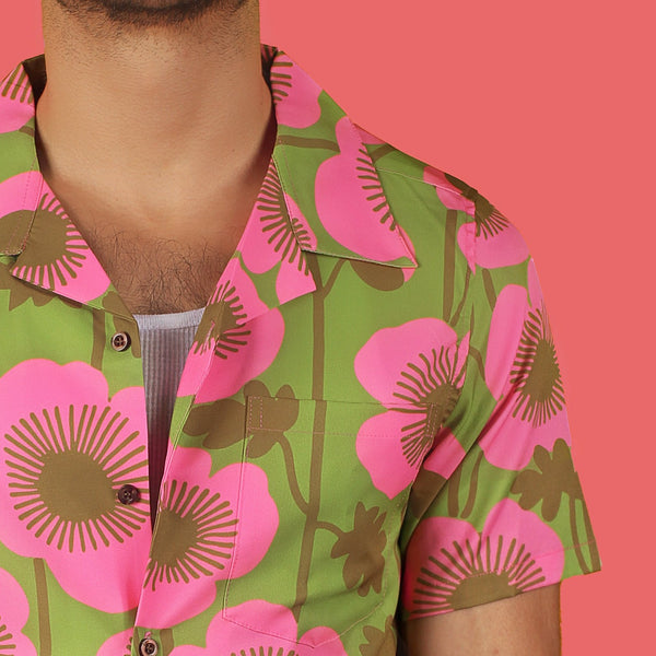 Pink & Green Flowers Hawaiian Shirt