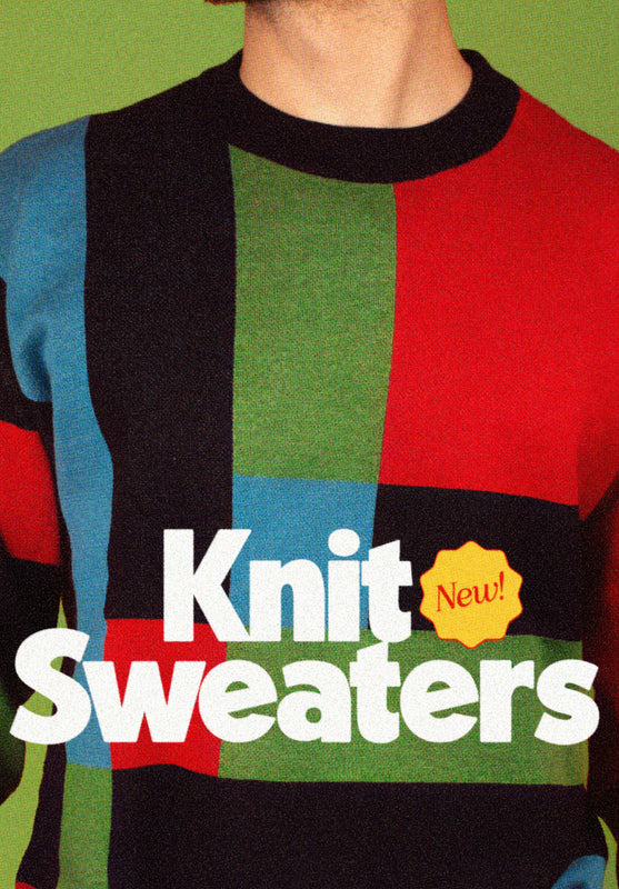 Retro style jacquard knit sweaters from Pander Shirts in fun bright vintage patterns