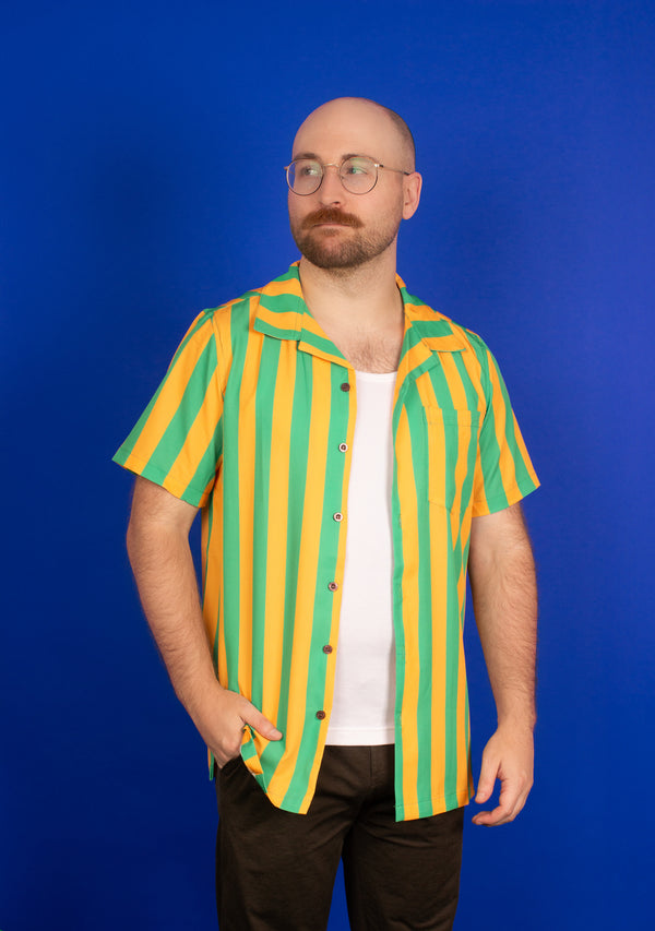 Mustard & Green Striped Hawaiian Shirt