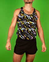 muscular man wearing a retro pattern 80's gym tank
