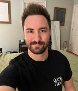 model wearing gay and tired shirt