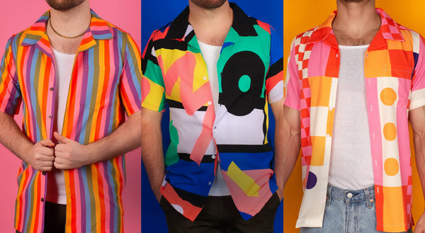 Retro style bright and colorful clothing in vintage patterns for the queer community