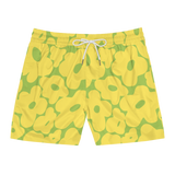 Lime Green Retro Flower Swim Trunks