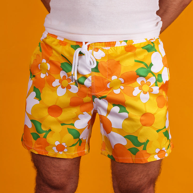 70's Floral Couch Swim Trunks