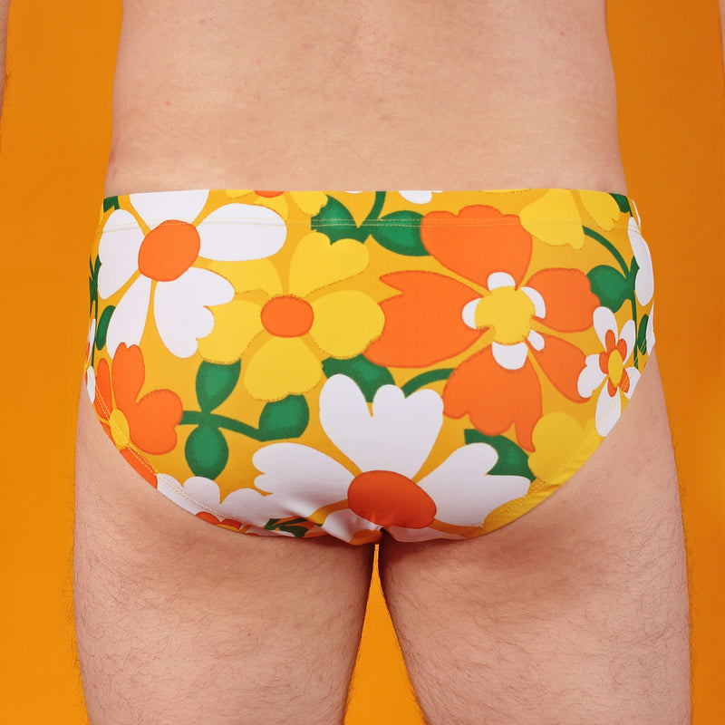 Yellow 70's Floral Couch Swim Brief (Pre-Order)