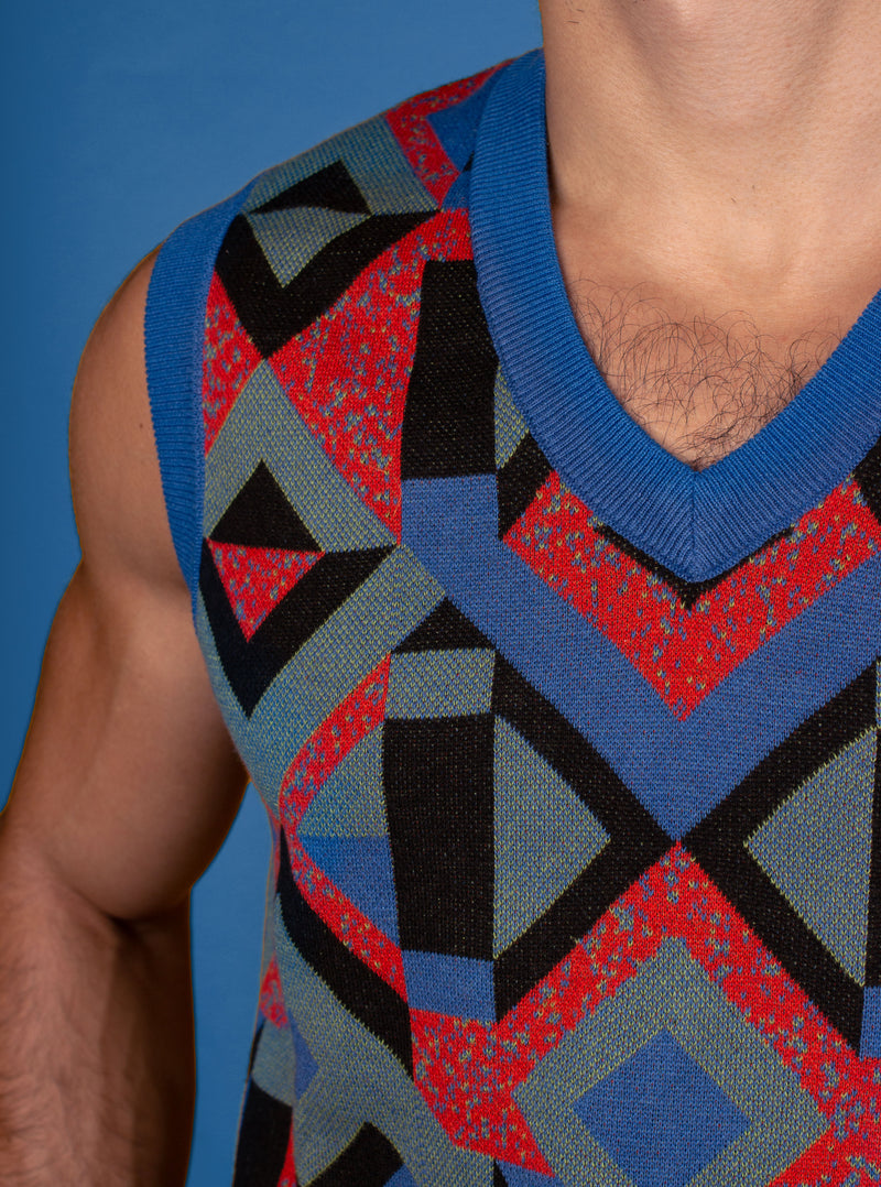 Geometric 80's Knit Sweater Vest