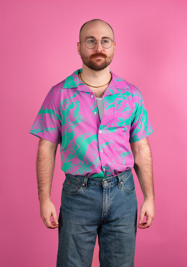 Pink & Teal Marble Hawaiian Shirt
