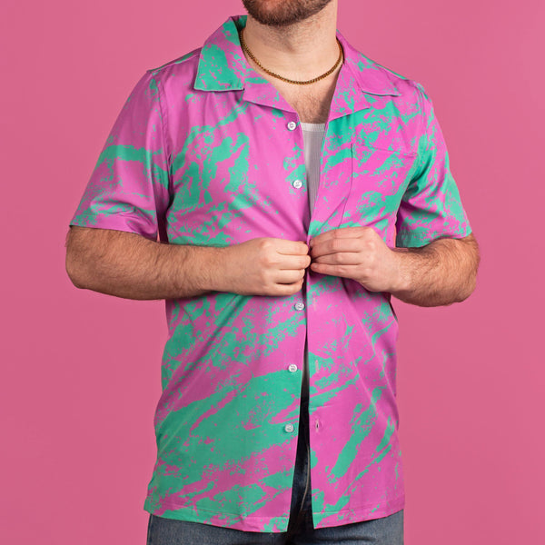 Pink & Teal Marble Hawaiian Shirt