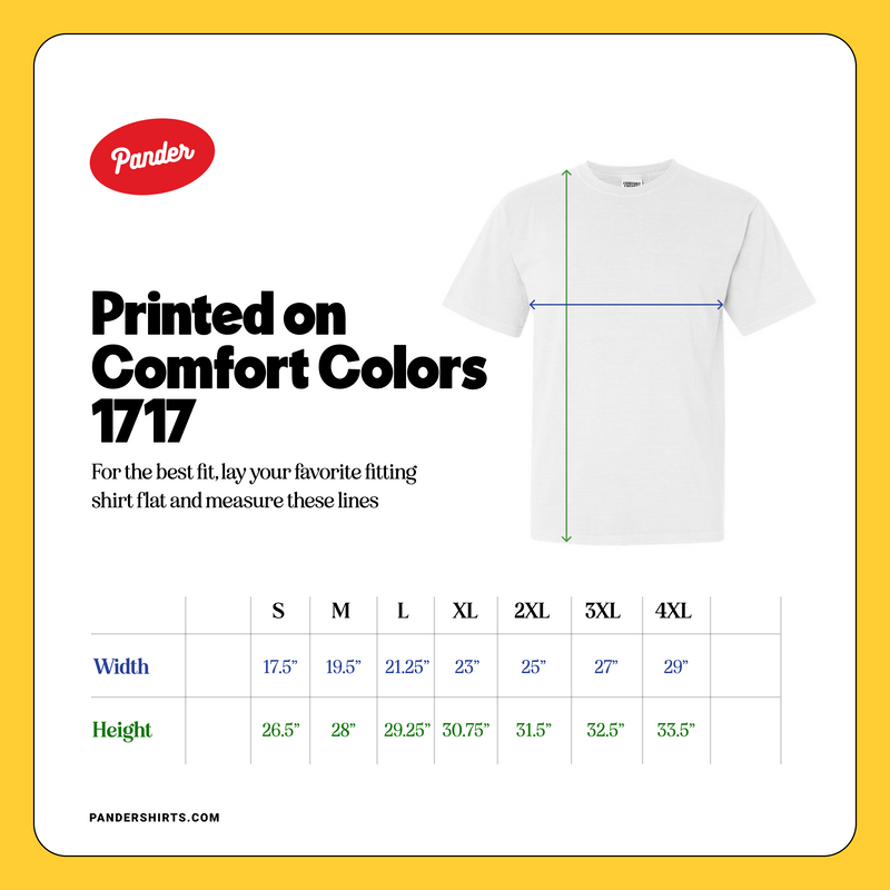 Comfot colors 1717 tshirt size chart