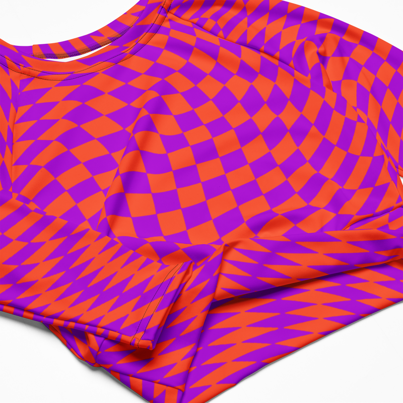 Warped Checker Long Sleeve Crop Top