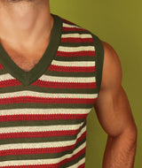 Red & Green Striped Knit Sweater Vest