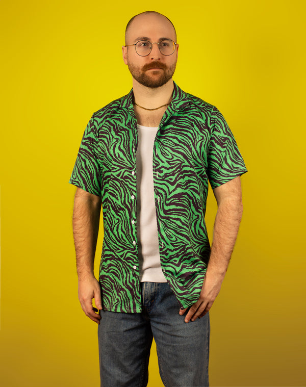 Green Wavy Zebra Hawaiian Shirt