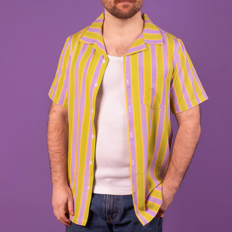 Green & Purple Striped Hawaiian Shirt - Medium (Sample Sale)