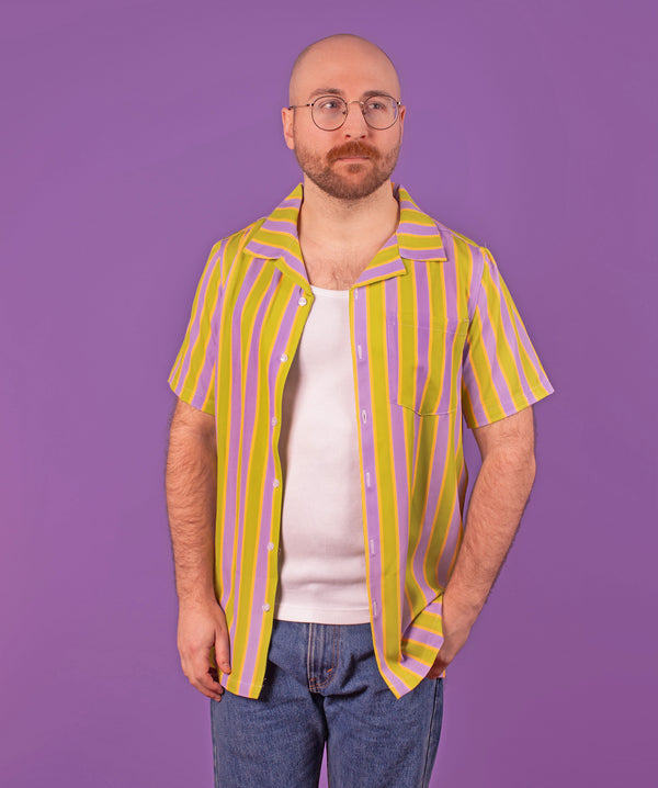 Green & Purple Striped Hawaiian Shirt