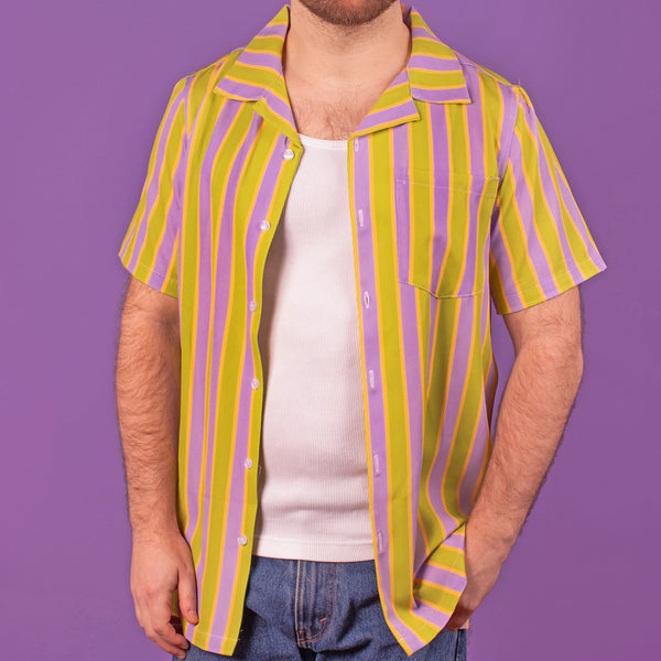 Green & Purple Striped Hawaiian Shirt