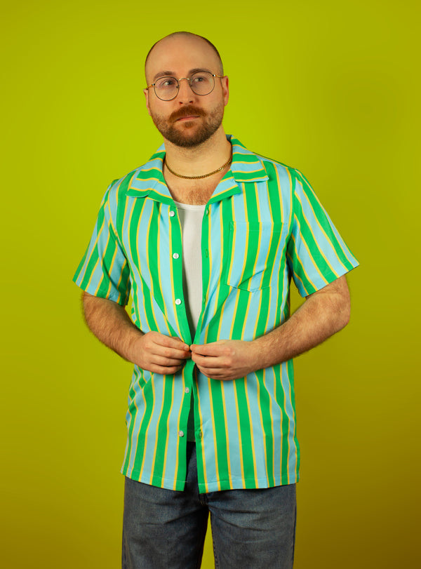 Blue & Green Striped Hawaiian Shirt