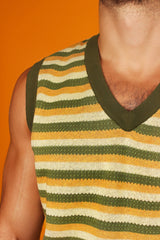 Yellow & Green Striped Knit Sweater Vest