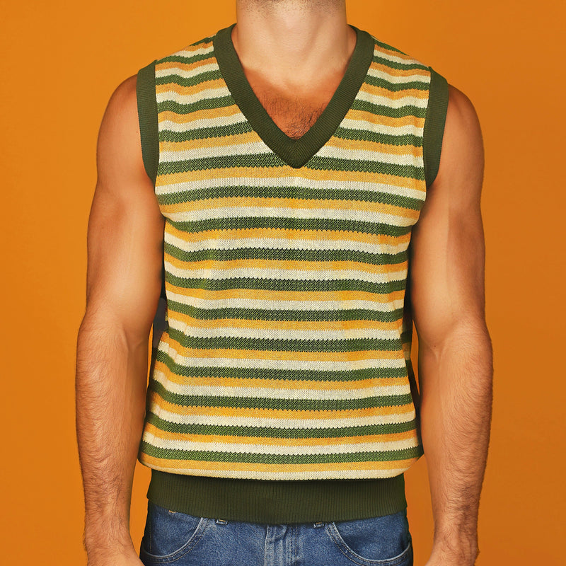 Yellow & Green Striped Knit Sweater Vest