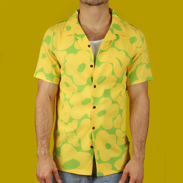 Green & Yellow Flowers Hawaiian Shirt - Smedium (Sample Sale)