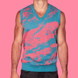 80's Marble Teal & Pink Knit Sweater Vest