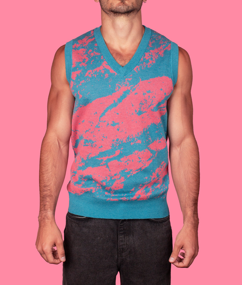 80's Marble Teal & Pink Knit Sweater Vest