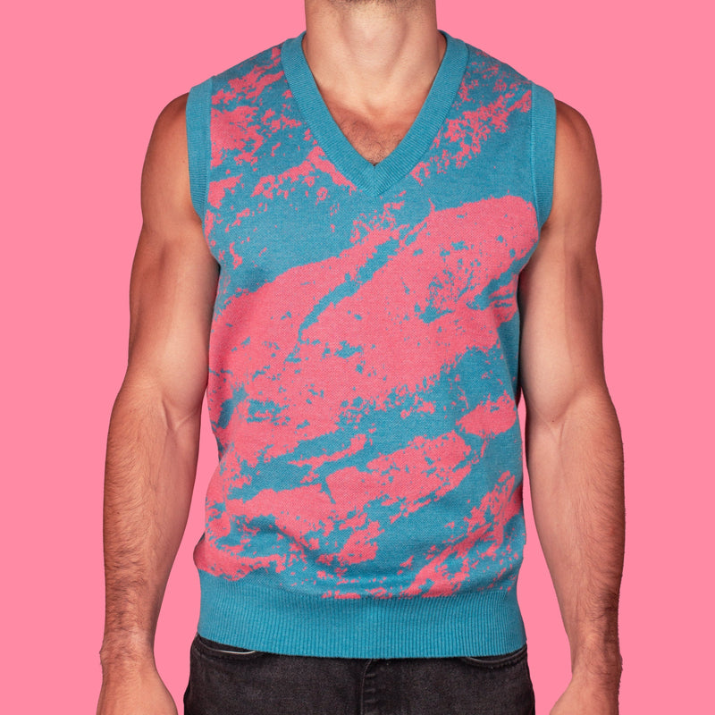 80's Marble Teal & Pink Knit Sweater Vest