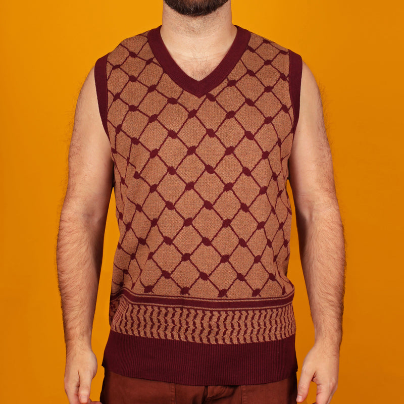 Brown Keffiyeh Knit Sweater Vest