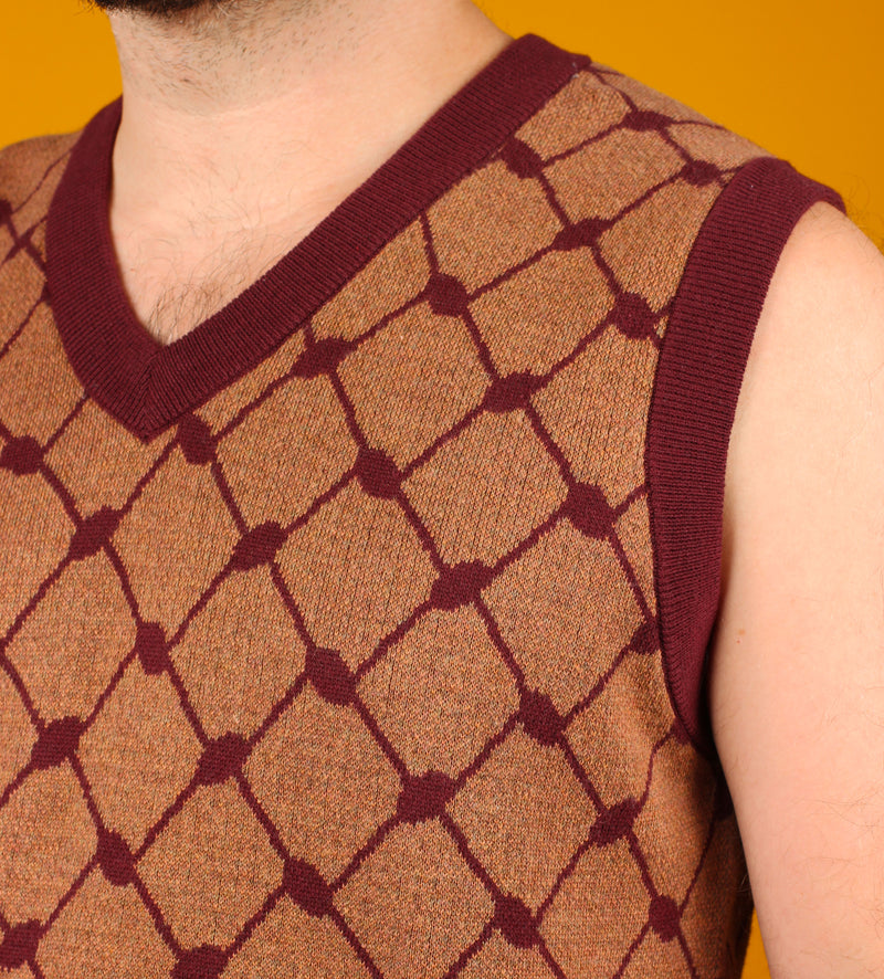 Brown Keffiyeh Knit Sweater Vest