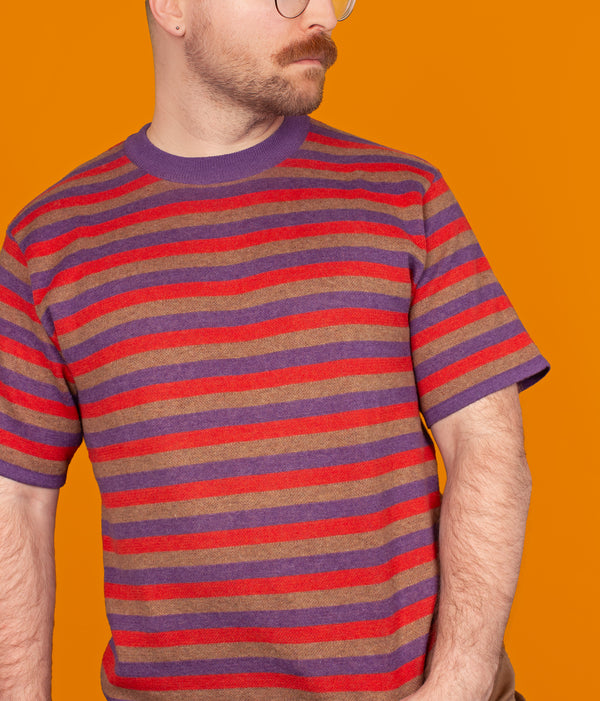 Red & Purple Striped Knit T-Shirt