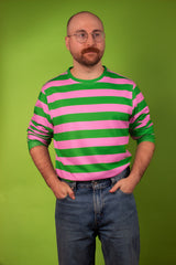 Green & Lavender Striped Sweatshirt - Small (Sample Sale)