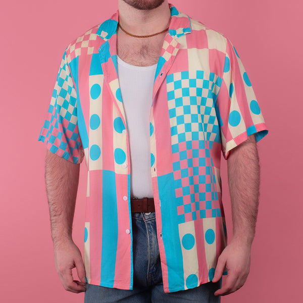 Transgender Pride Patchwork Button-Up Shirt