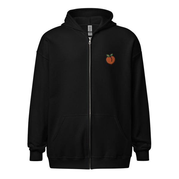 Peach Emoji Embroidered Zip Hoodie