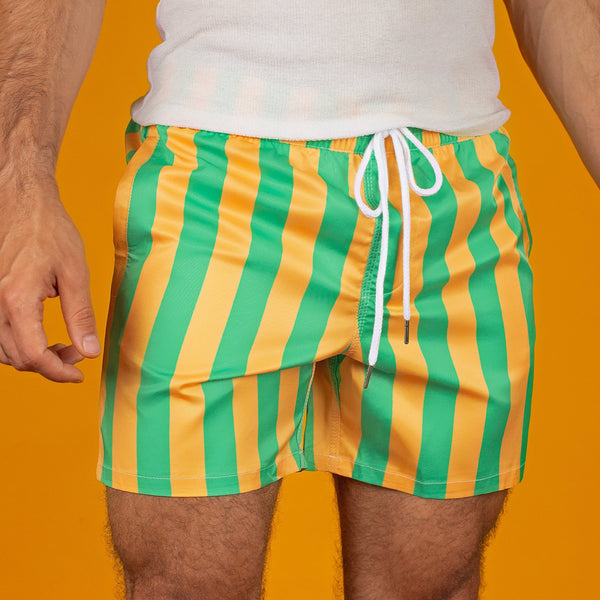 Yellow & Green Striped Swim Trunks