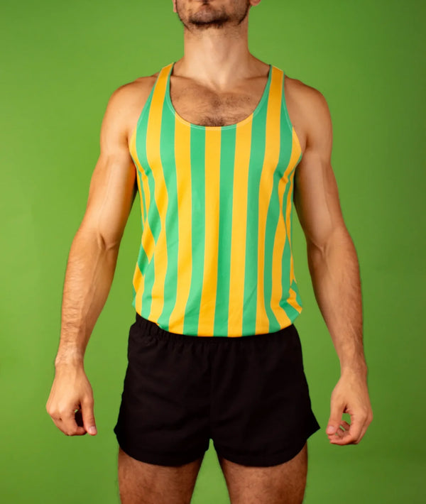 Mustard & Green Striped Gym Tank- Small (Sample Sale)