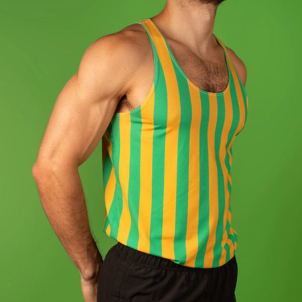 Mustard & Green Striped Gym Tank- Small (Sample Sale)