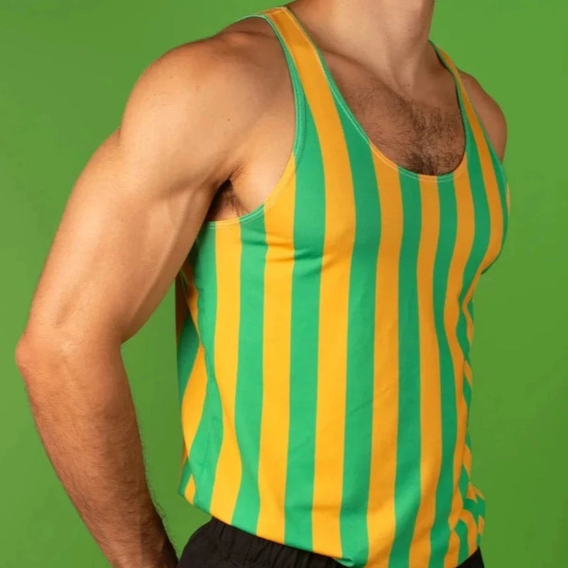 Mustard & Green Striped Gym Tank