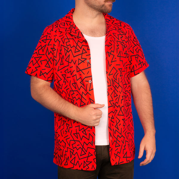 Red 90's pattern vintage style hawaiian shirt