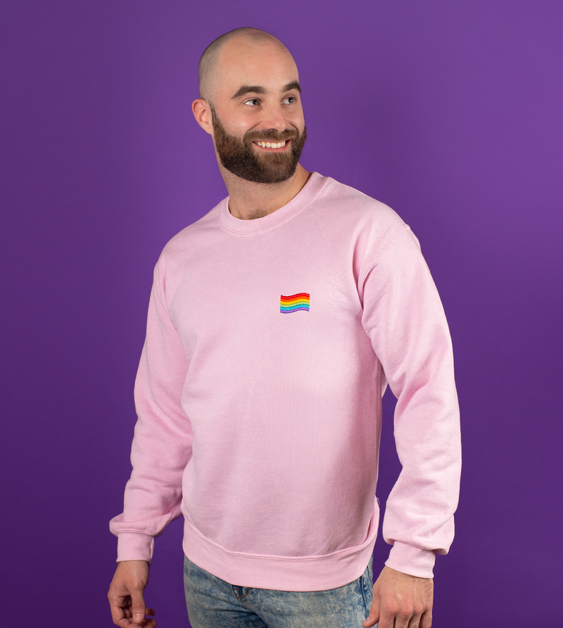 Embroidered LGBT rainbow gay pride flag pink sweater